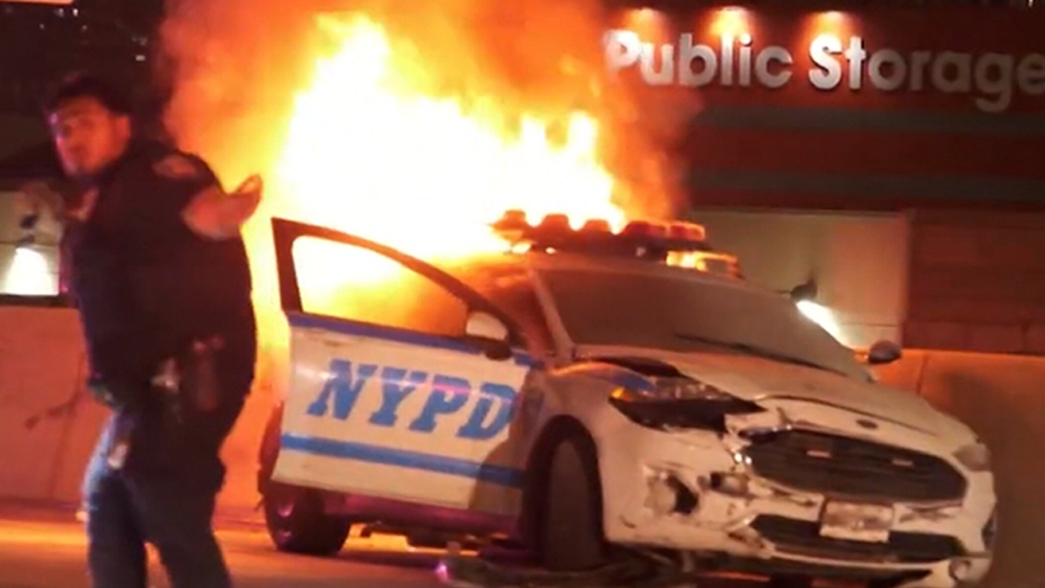 NYPD Patrol Car Goes Up in Flames After BMW Crash in The Bronx: Video