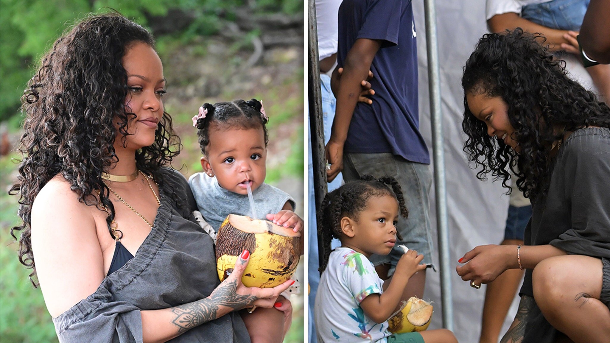 Rihanna Takes Kids on Trip to Barbados, Drinks Out of Coconut