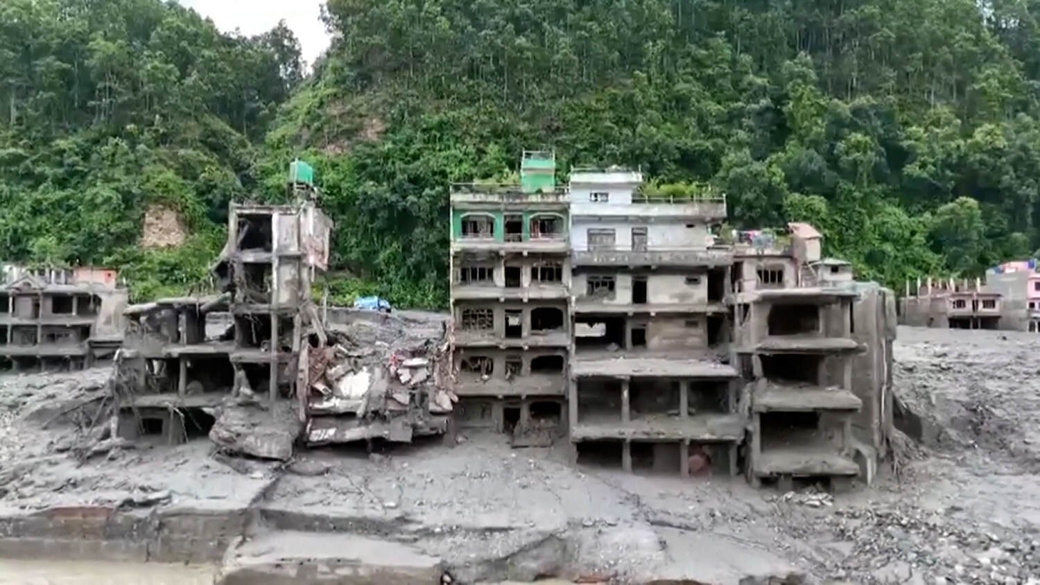 Drone video shows aftermath of deadly floods in Nepal