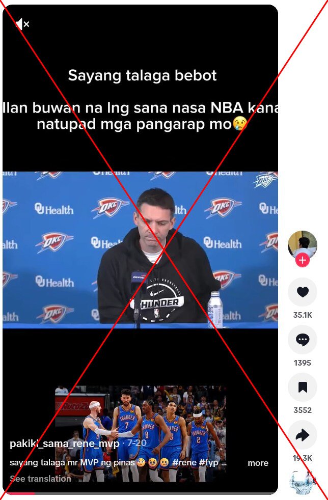Voice-cloned video falsely claims NBA coach planned to recruit late Filipino basketball player