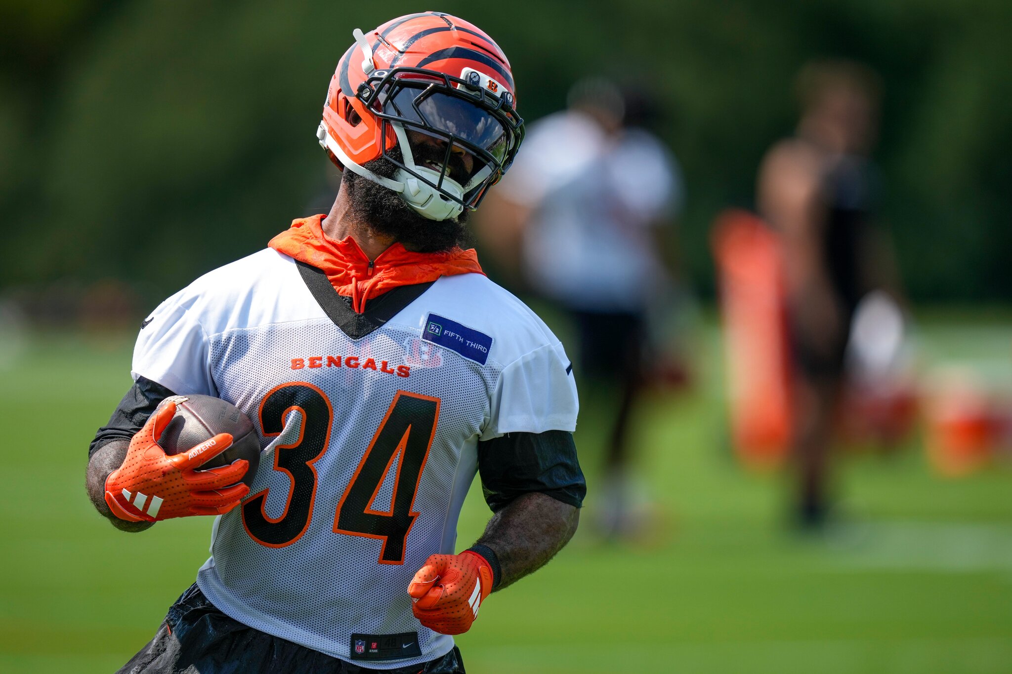 Samaje Perine takes huge hit in practice from Bengals' Dexter Lawrence