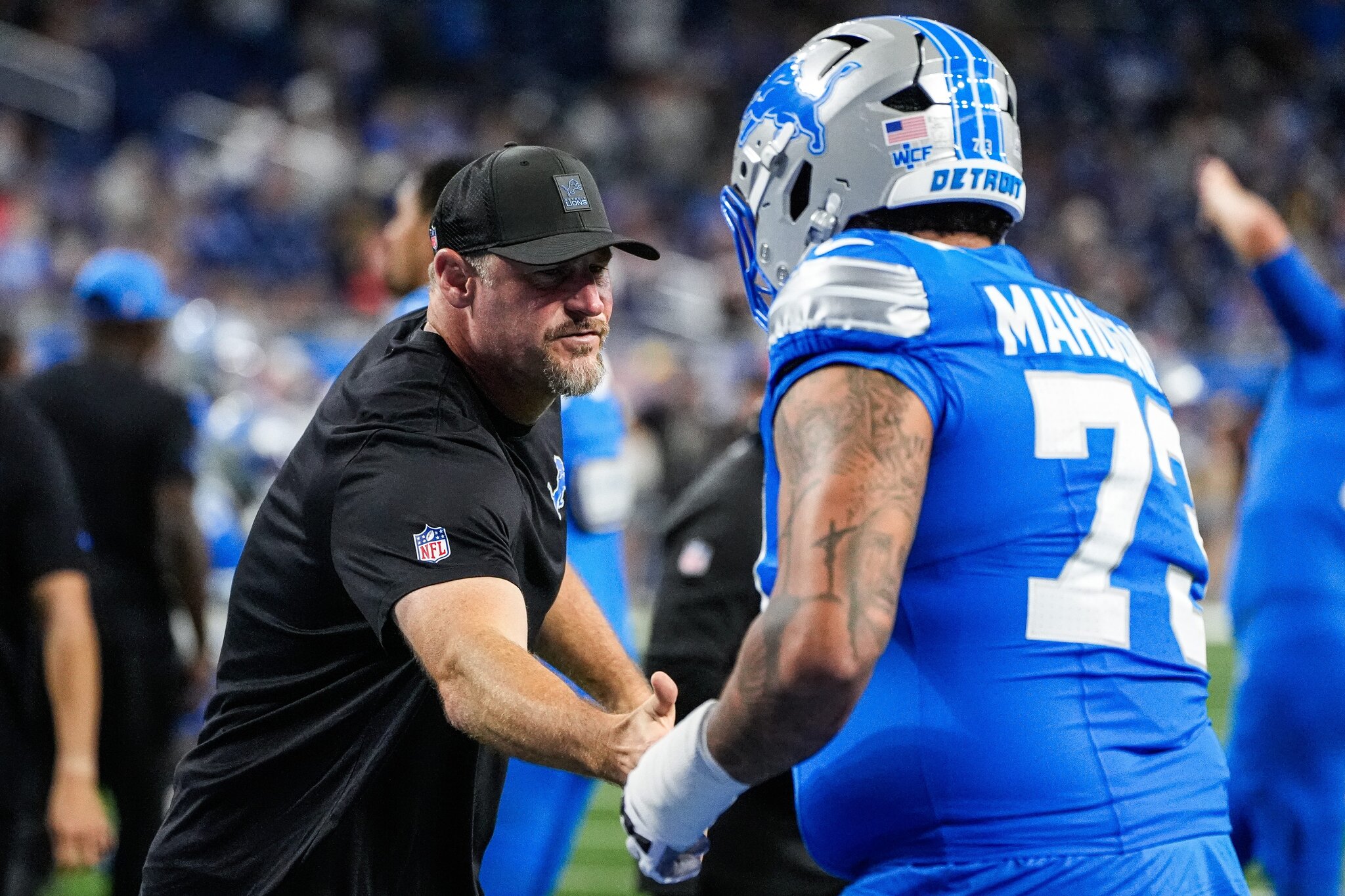 Christian Mahogany returns as Lions' left guard competition heats up