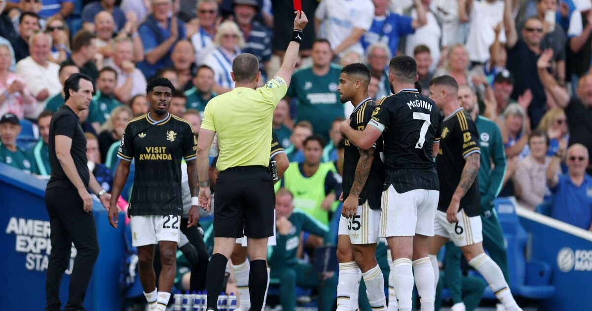 Nightmare debut: Aston Villa’s Joao Gomes first in 14 years to receive first-half red on Premier League debut