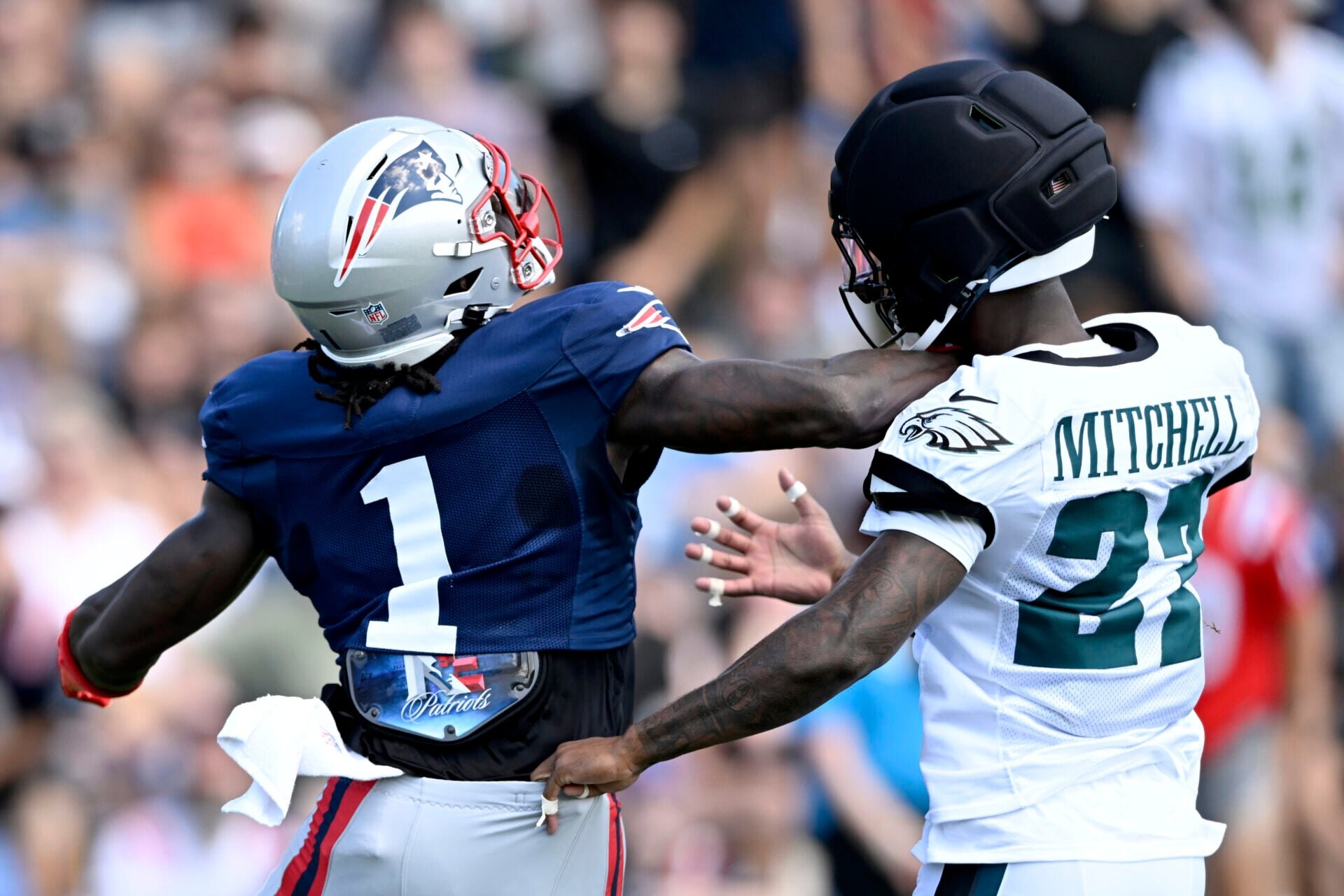 Video of A. J. Brown taking on Quinyon Mitchell in Eagles-Patriots joint training goes viral