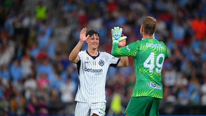Inter celebrate after beating Manchester City on penalties in Hong Kong