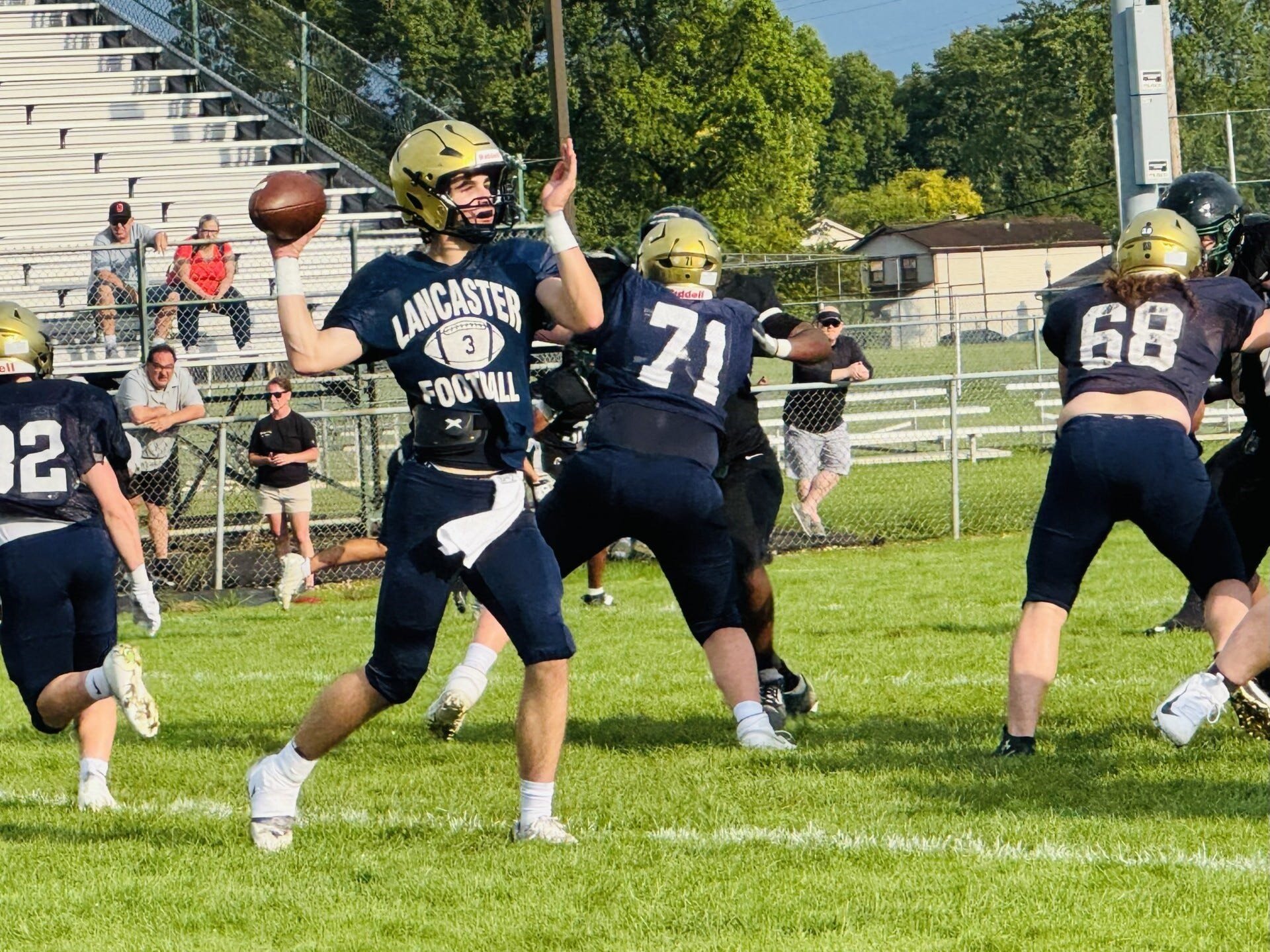 Lancaster football shows a lot of promise in its first scrimmage