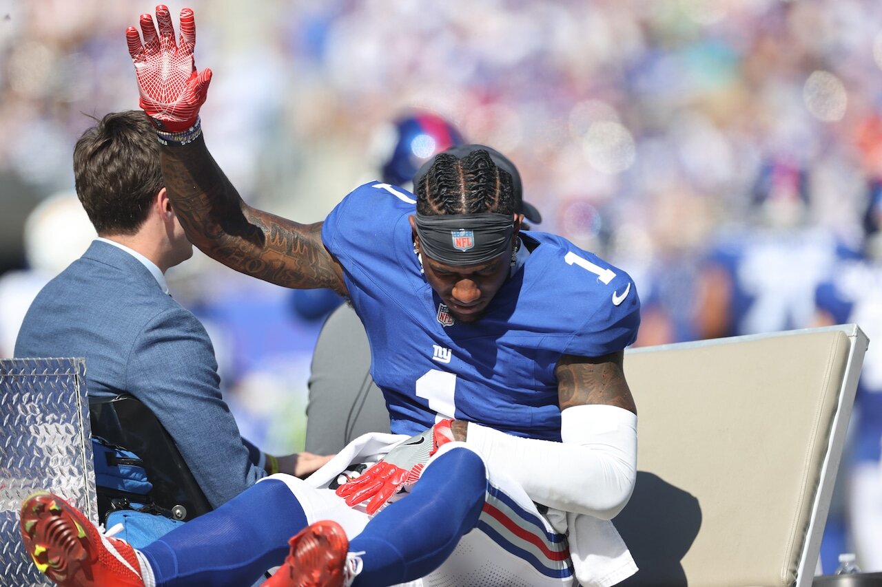 Giants’ Malik Nabers sheds red jersey at training camp, but will he play in opener?