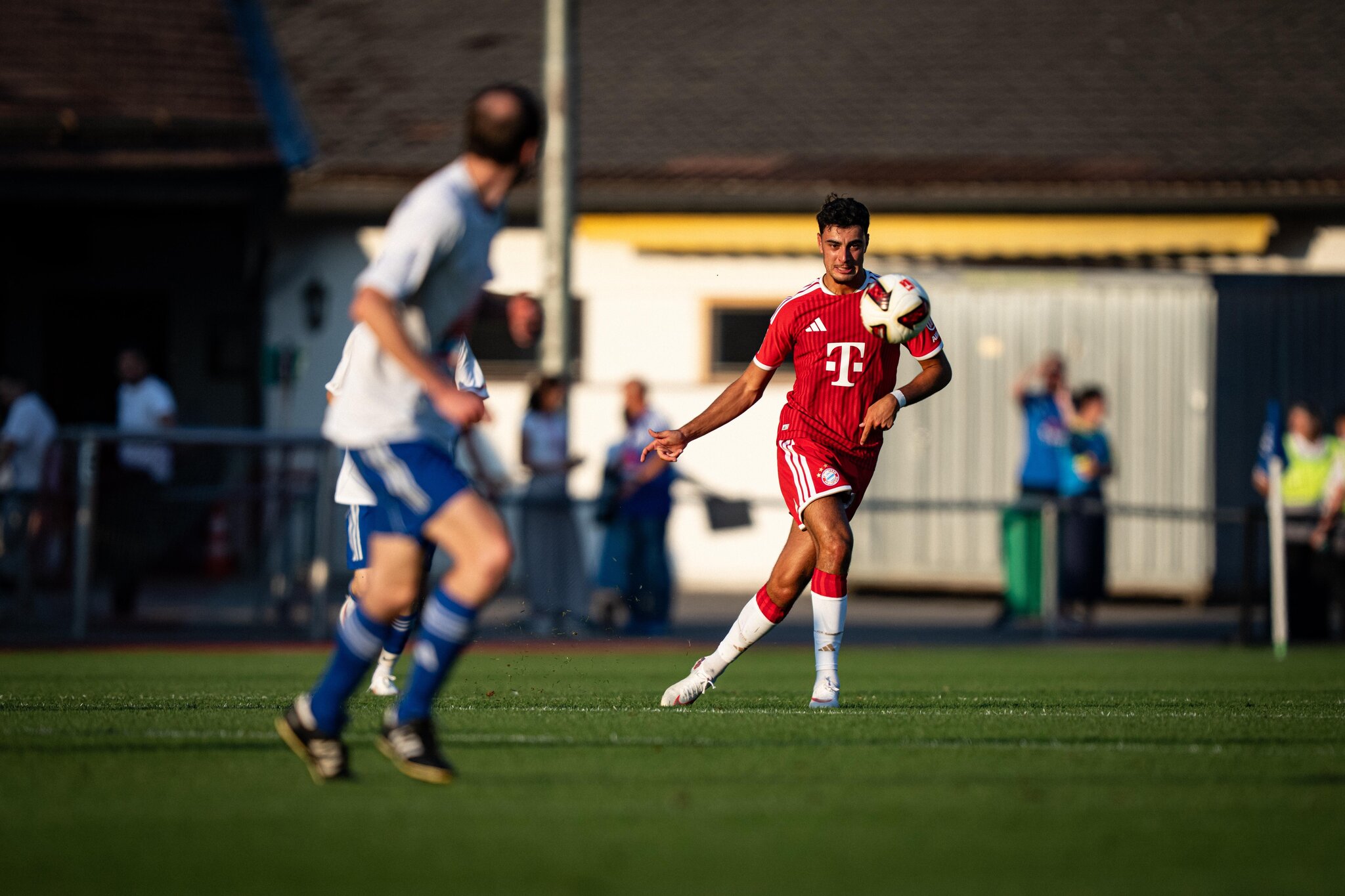 Aleksandar Pavlović in good spirits after Bayern Munich’s routine thrashing of Rottach-Egern