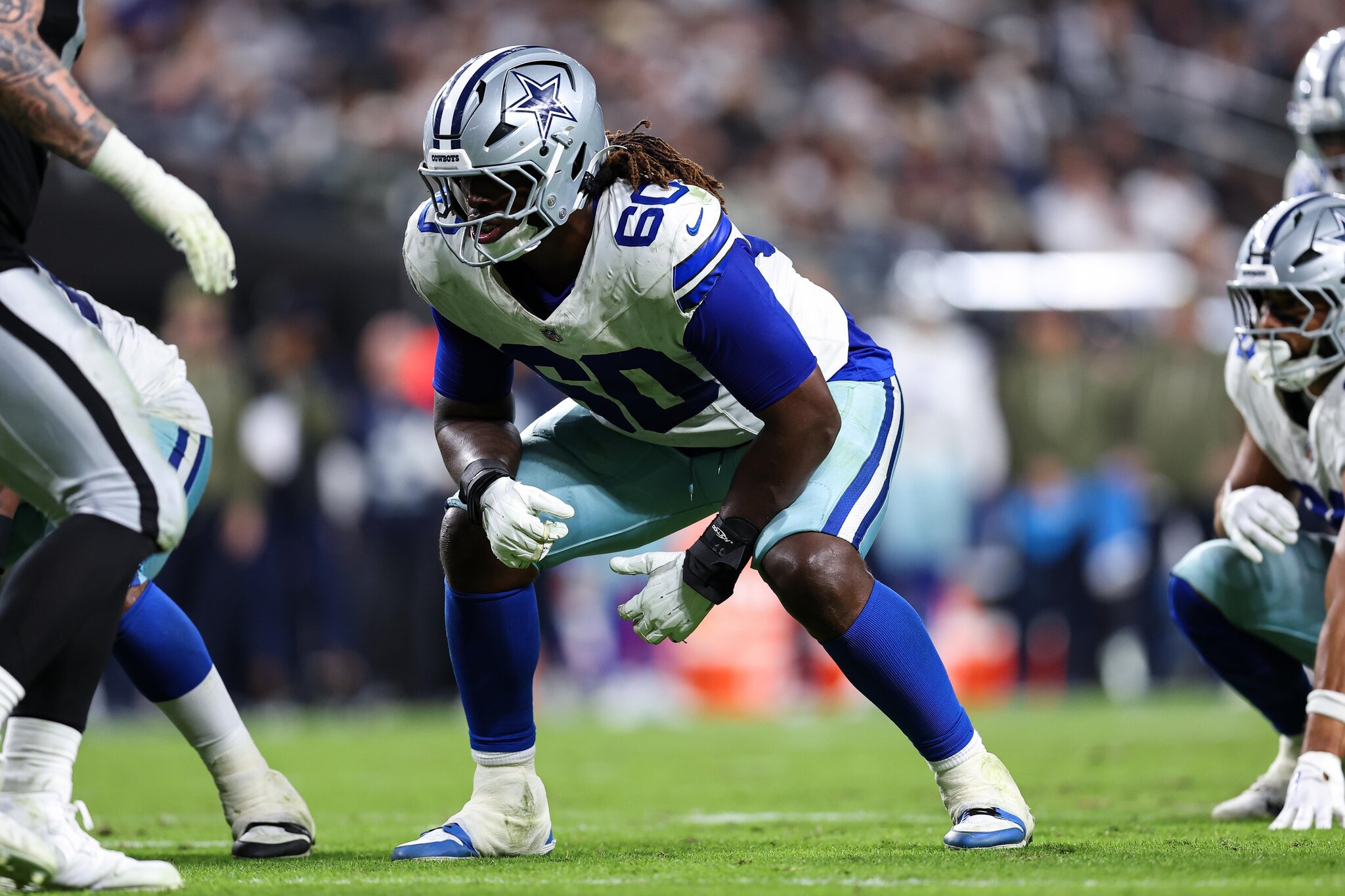 Tyler Guyton saw right tackle work on Saturday