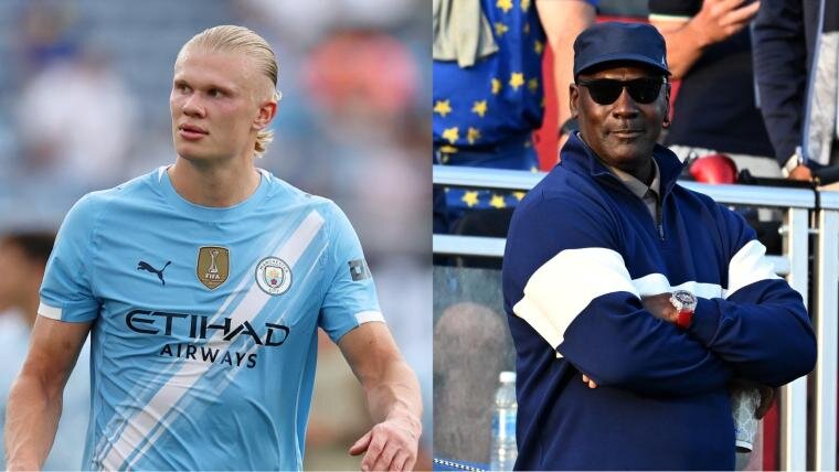 Erling Haaland poses with Michael Jordan in post-World Cup highlight