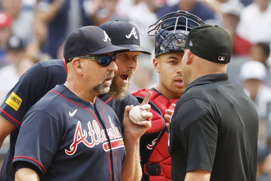 Braves pitcher Chris Sale ejected before start of game with Yankees