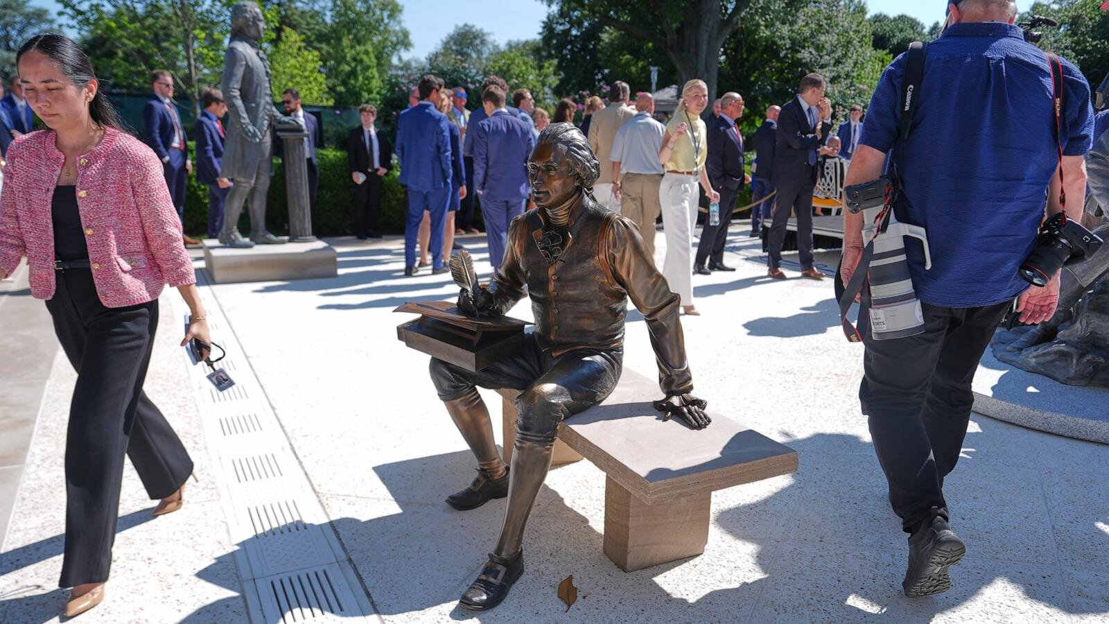 Inside Trump's remake of the White House Rose Garden. First a stone patio, then statues