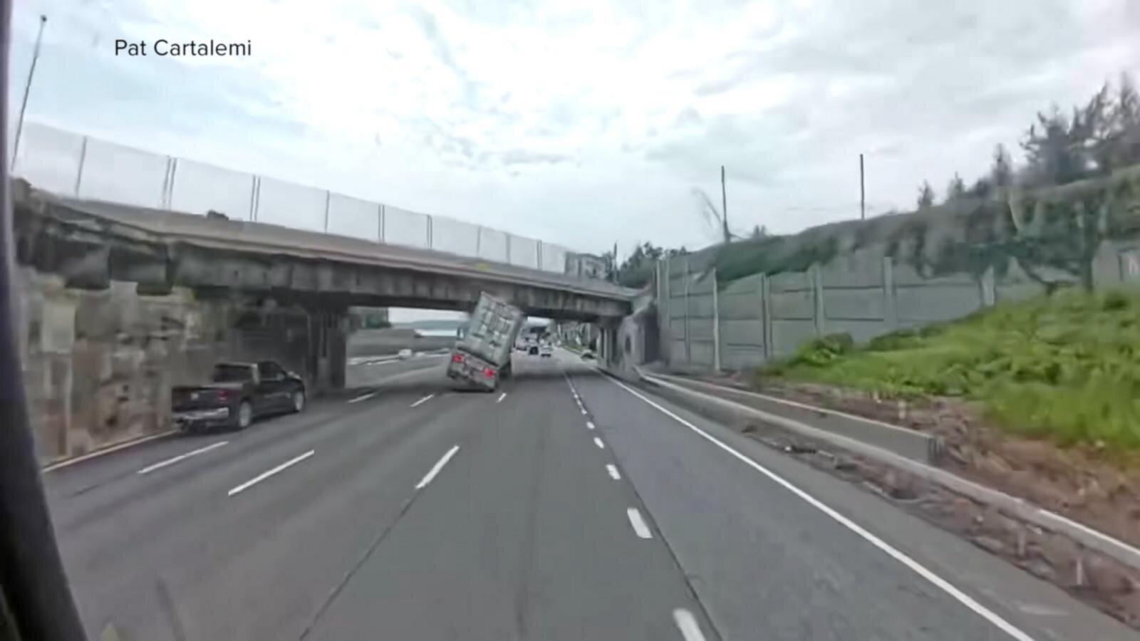 Video shows moment tractor trailer hits overpass