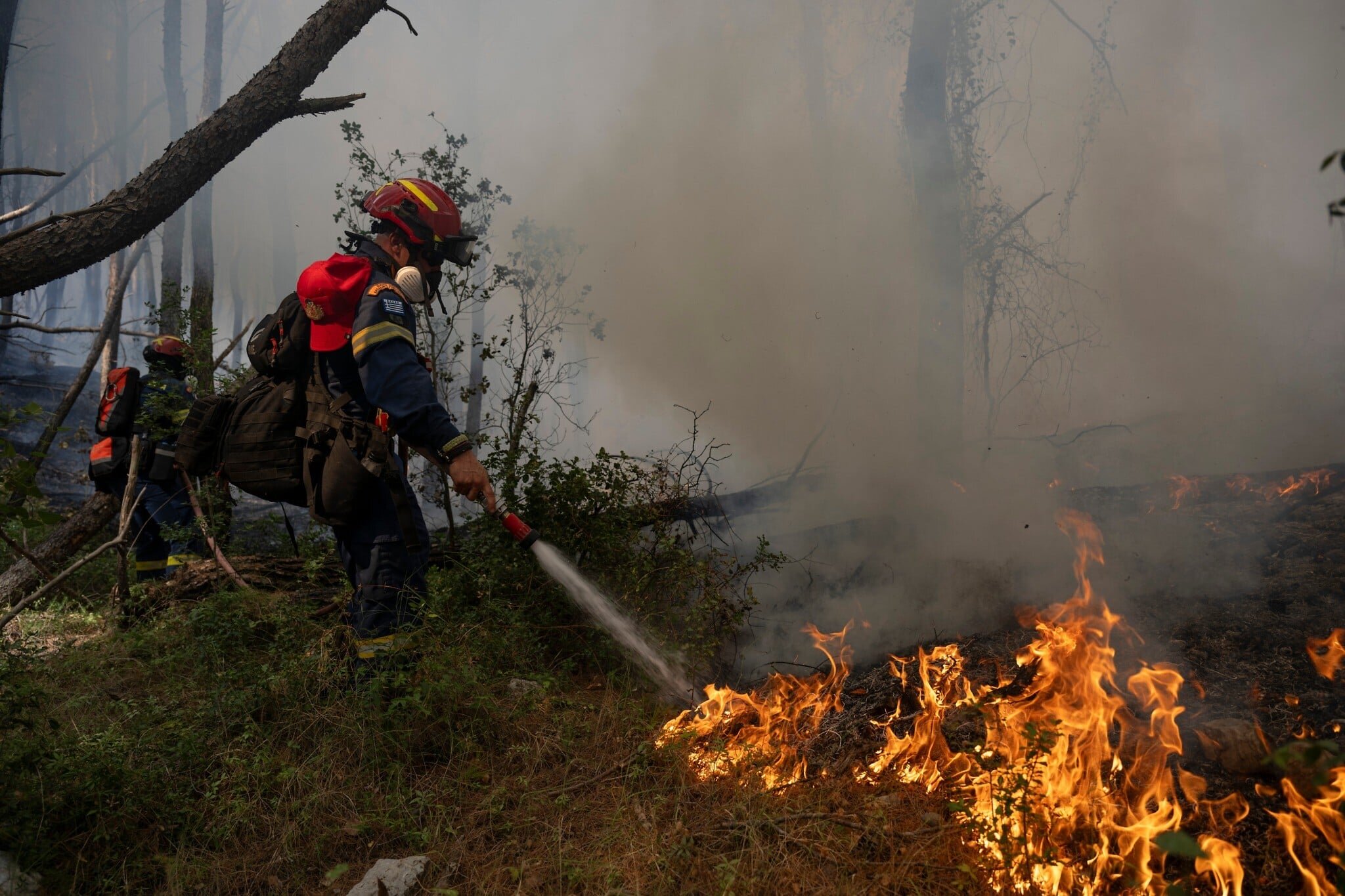 Firefighters in Greece struggle to save coastal resort as winds rage