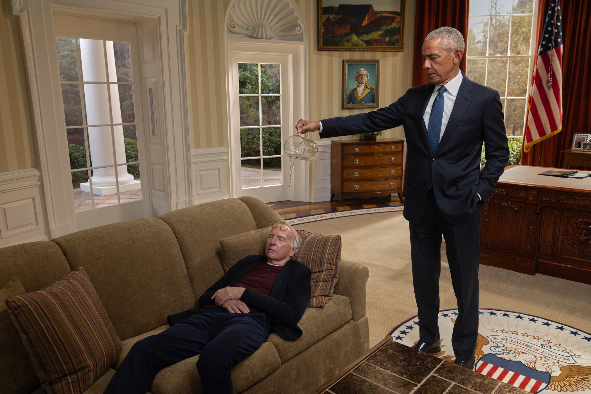 Behind the Scenes of Obama’s Acting Cameo in ‘Life, Larry’: Blaming Larry David for His Tan Suit Debacle, Improvising Lines and…