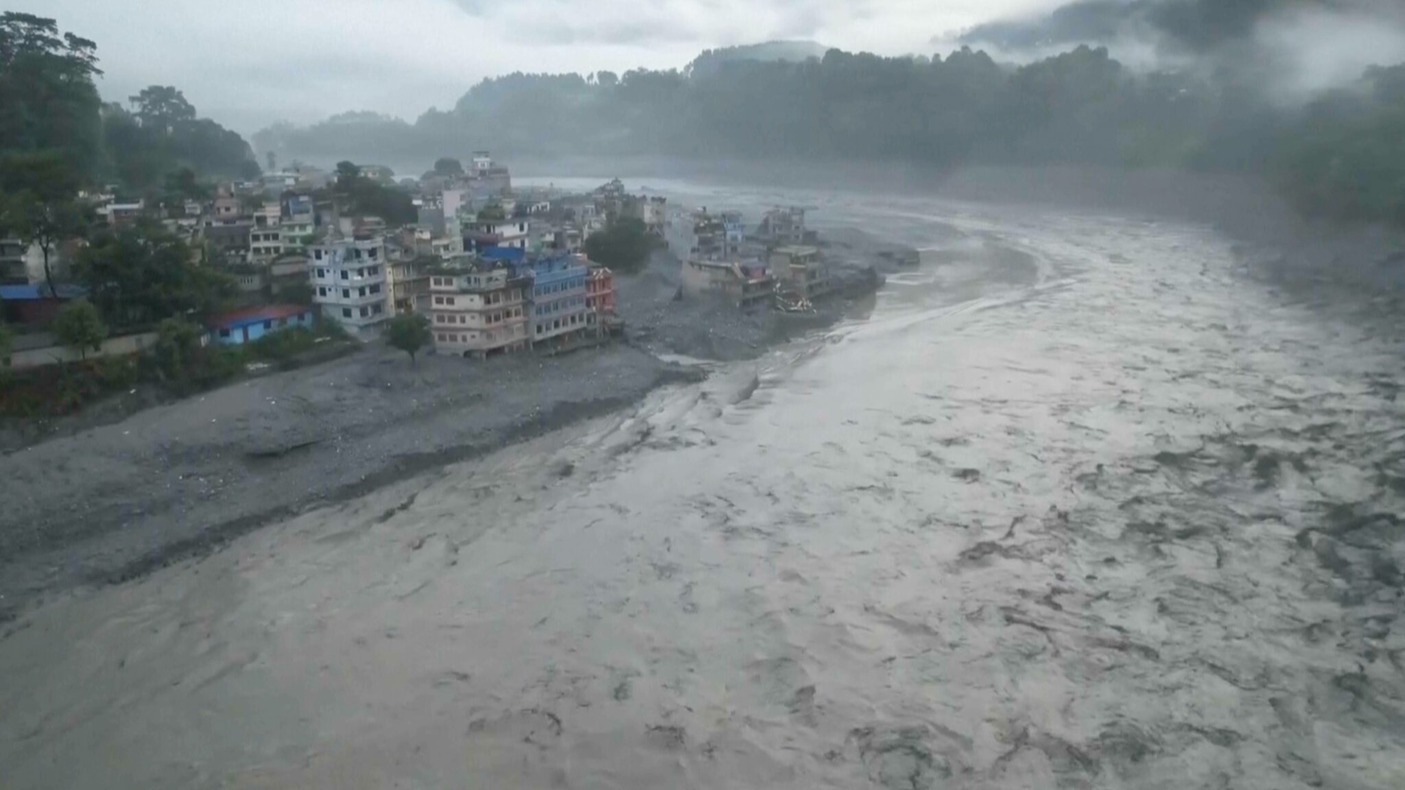 Aerial video shows devastation in flood-hit Nepal