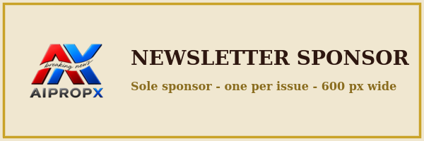 Sample newsletter sponsorship creative with the AIPROPX logo — 600 by 200 pixels