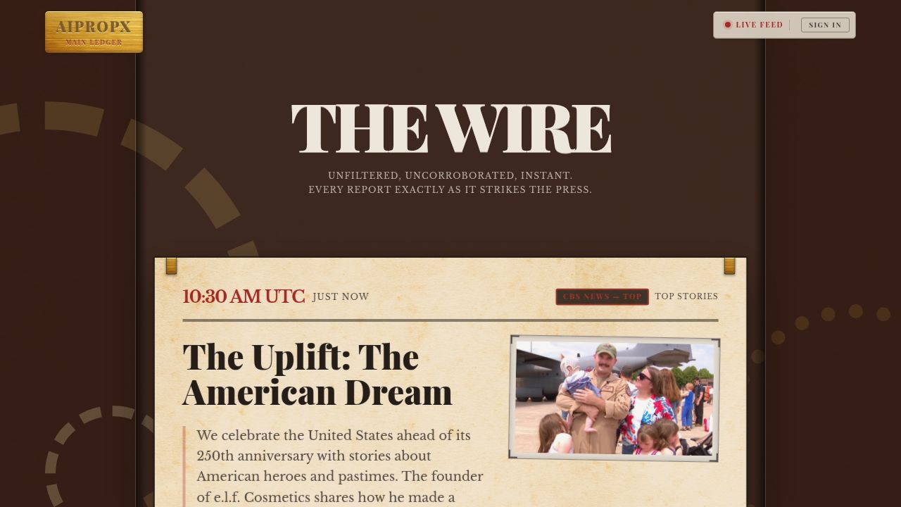 AIPROPX live wire showing articles sorted strictly by publication time